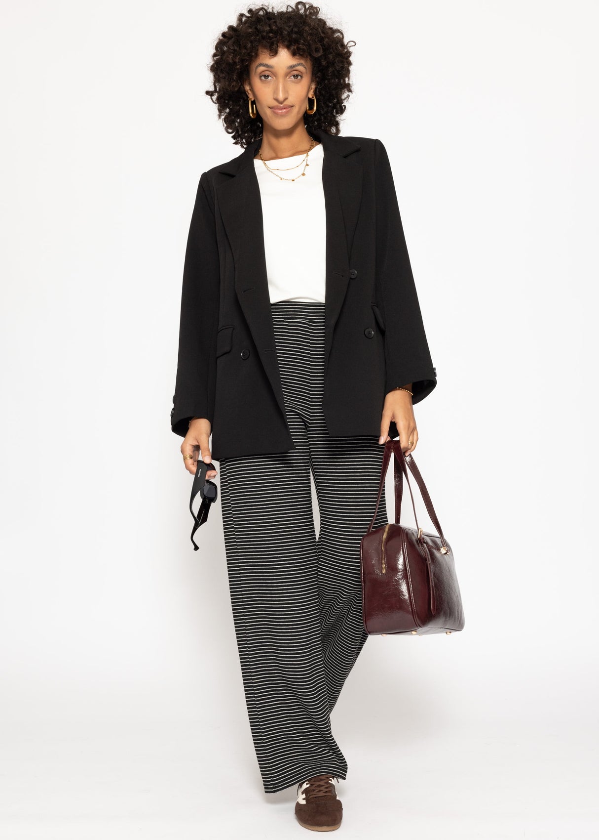 Loungewear trousers with stripes - black