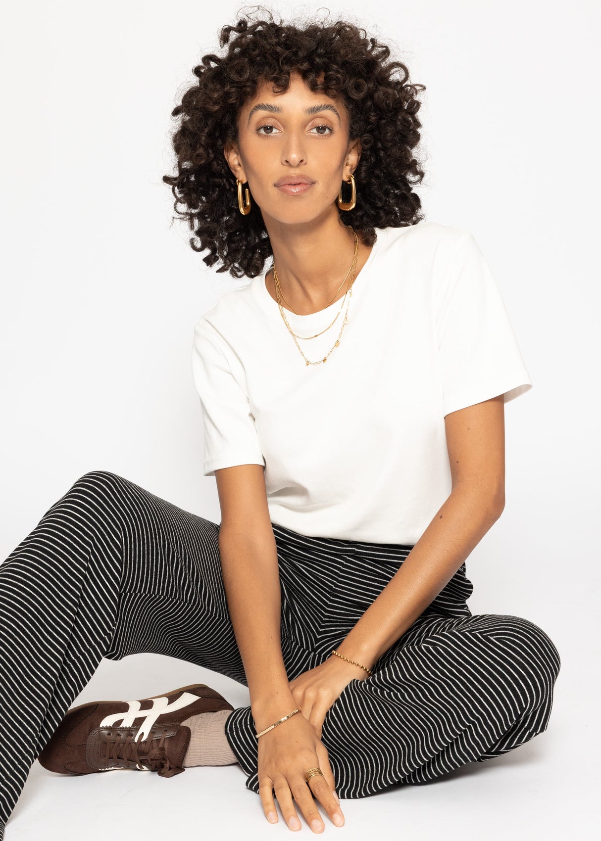 Loungewear trousers with stripes - black