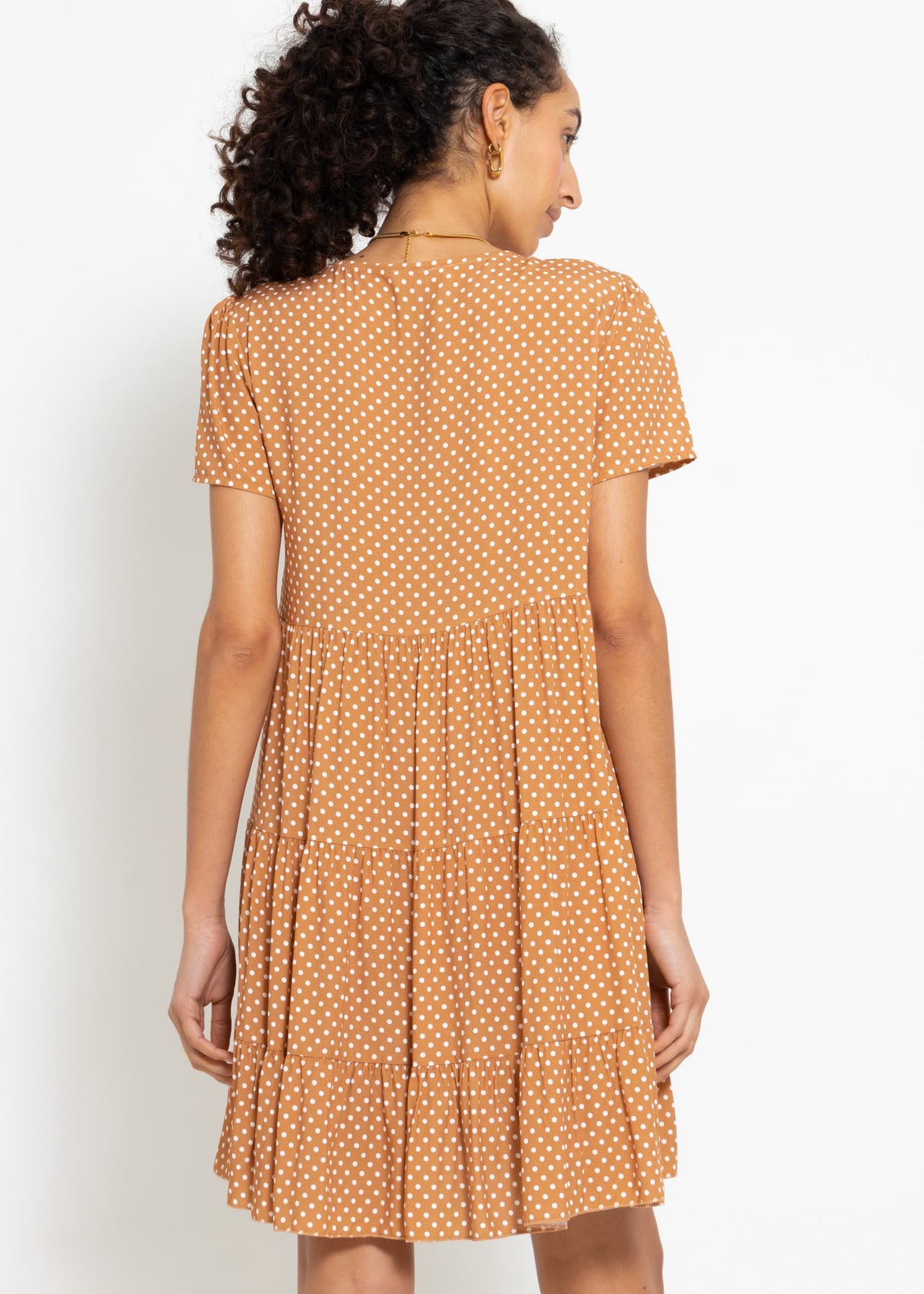 Airy dress with polka dot print - brown