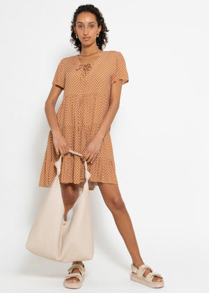 Airy dress with polka dot print - brown