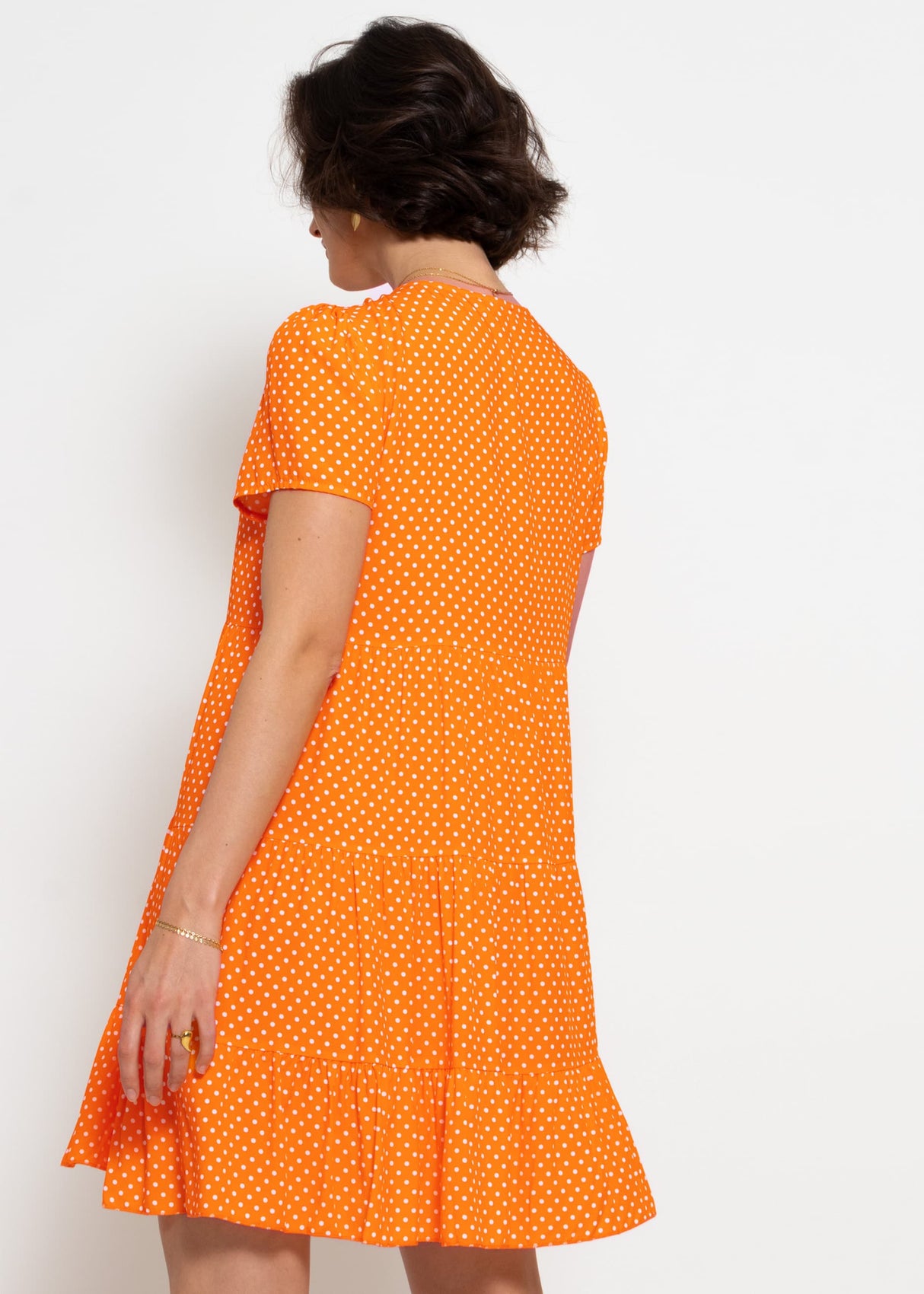 Airy dress with polka dot print - orange