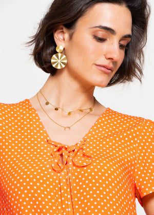 Airy dress with polka dot print - orange