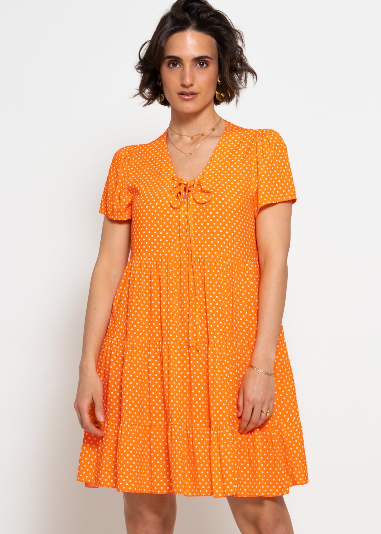 Airy dress with polka dot print - orange