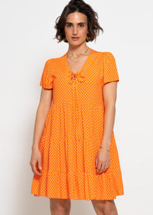Airy dress with polka dot print - orange