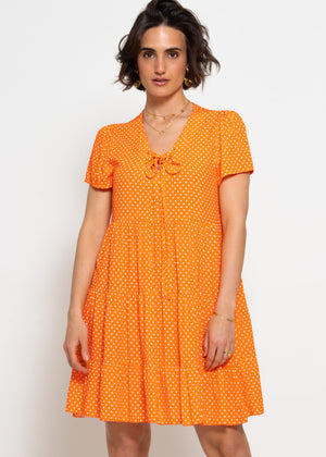Airy dress with polka dot print - orange
