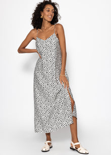Maxi dress with floral print - black and white