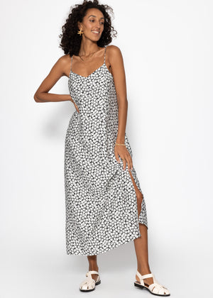 Maxi dress with floral print - black and white