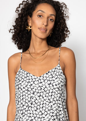 Maxi dress with floral print - black and white