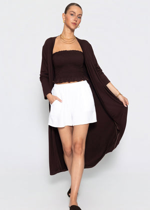 Maxi-Cardigan aus fließendem Jersey - schokobraun