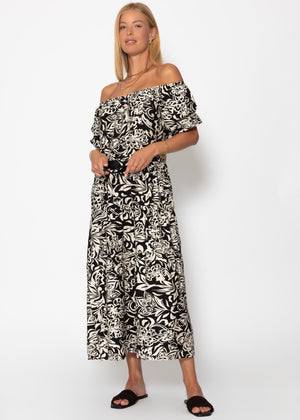 Maxi dress with floral print - black