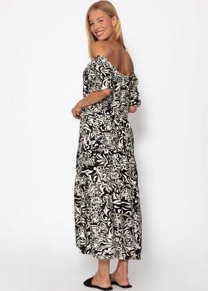 Maxi dress with floral print - black