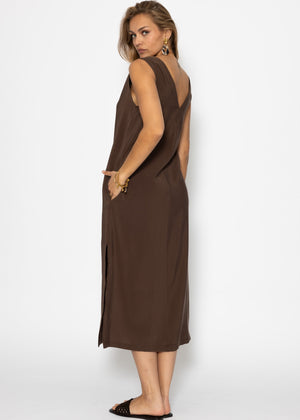 Maxi dress with V-neck - brown