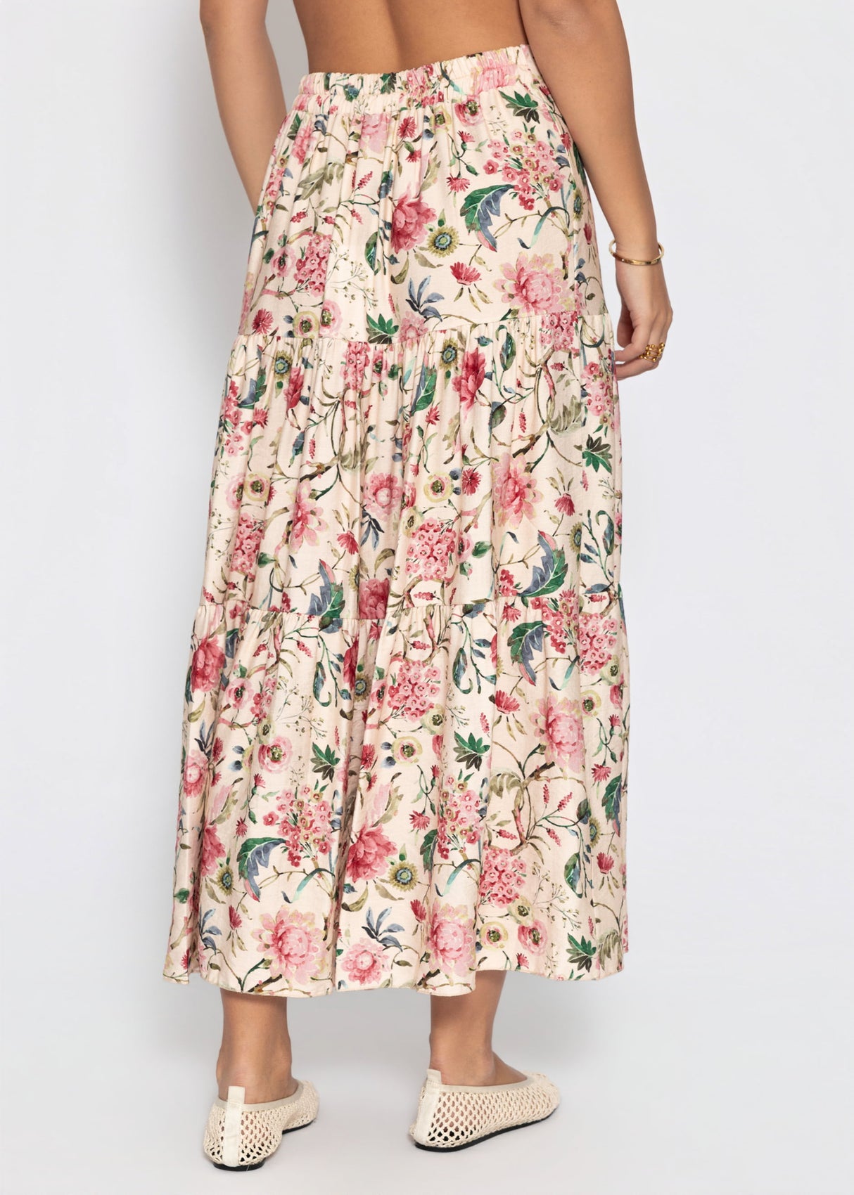 Maxi Rock mit Blümchendruck - beige