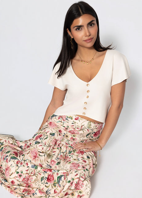 Maxi Rock mit Blümchendruck - beige von SASSYCLASSY