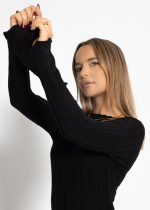 Maxi knit dress with ribbed look - black