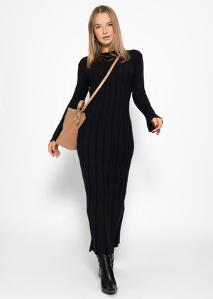 Maxi-Strickkleid in Rippoptik - schwarz