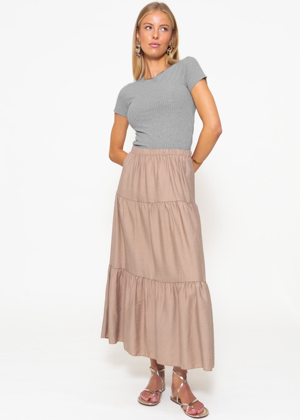 Maxi flounce skirt - taupe
