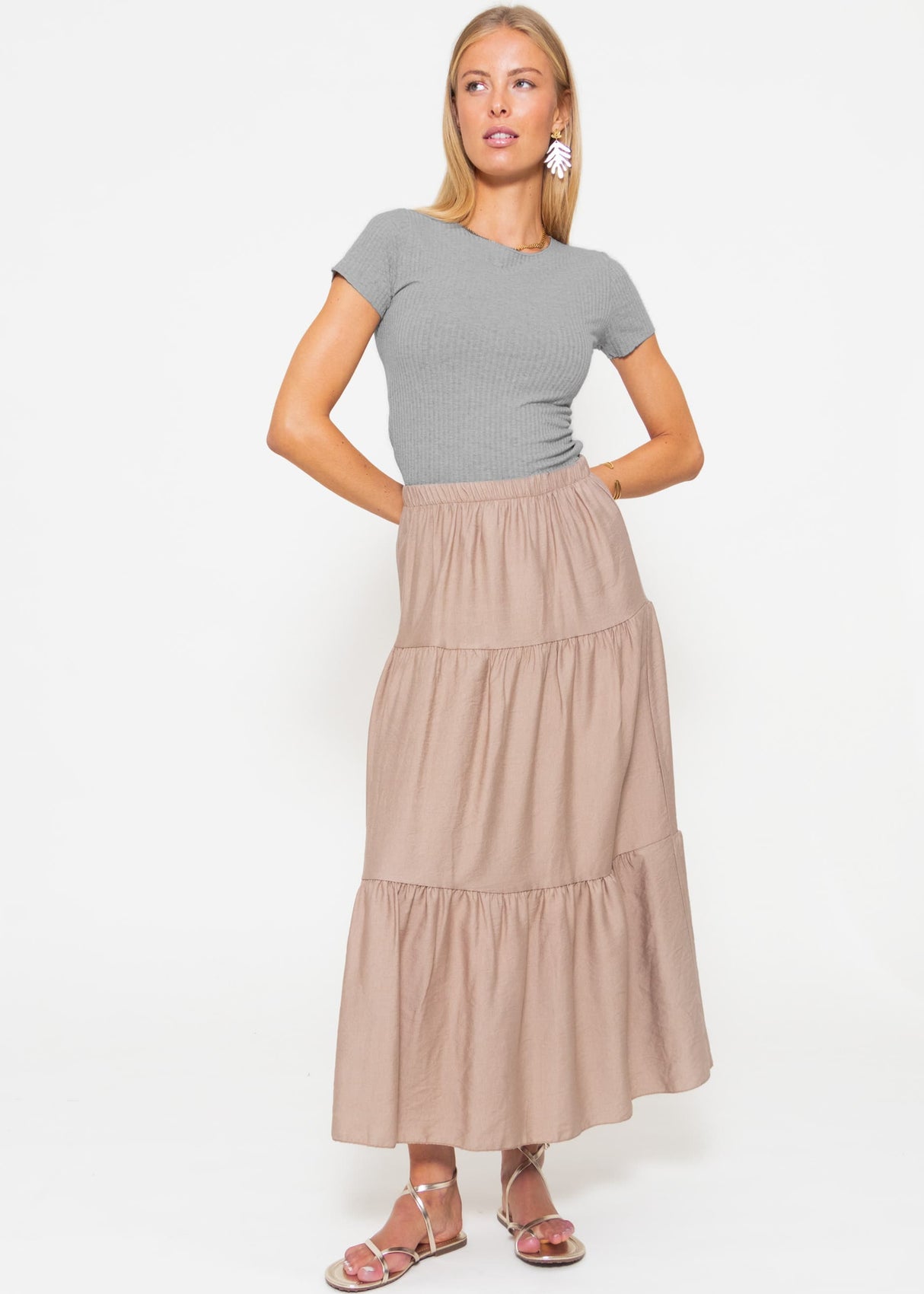 Maxi flounce skirt - taupe