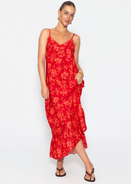 Maxikleid mit Blumenmuster - rot von SASSYCLASSY