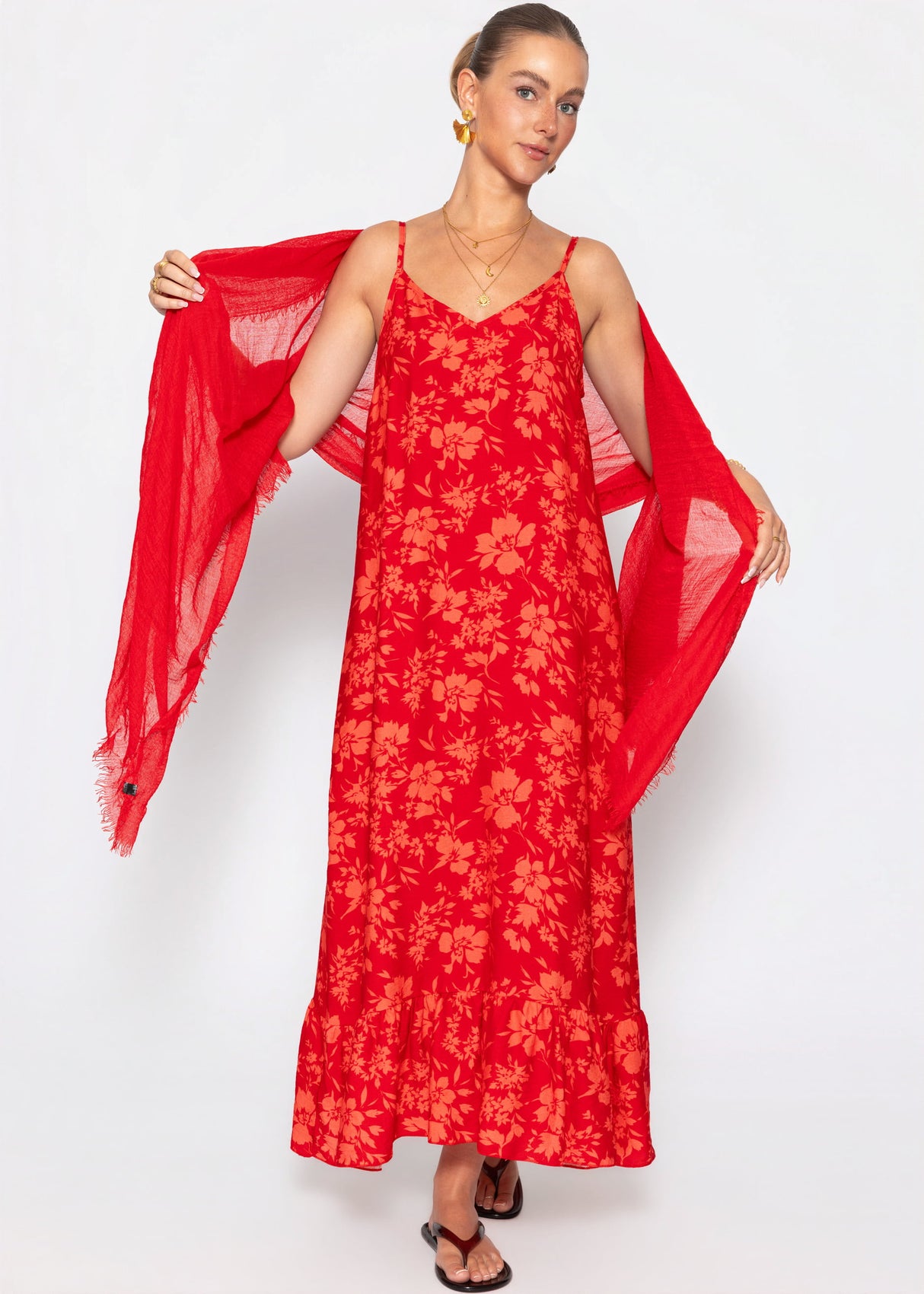Maxikleid mit Blumenmuster - rot
