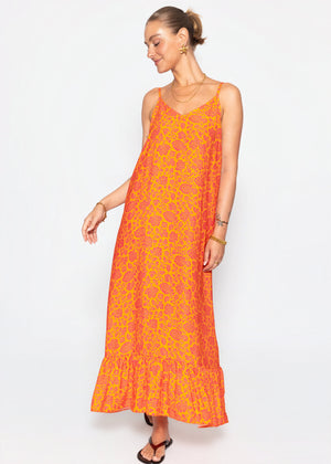 Maxikleid mit floralem Print - orange