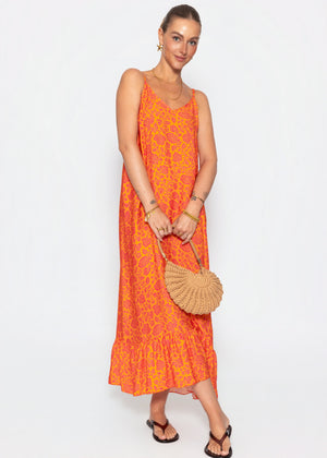 Maxikleid mit floralem Print - orange