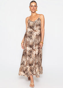 Maxikleid mit Leo-Muster - braun