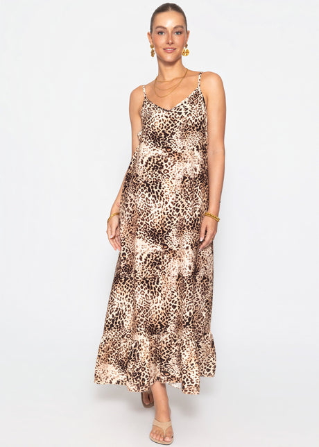 Maxikleid mit Leo-Muster - braun von SASSYCLASSY