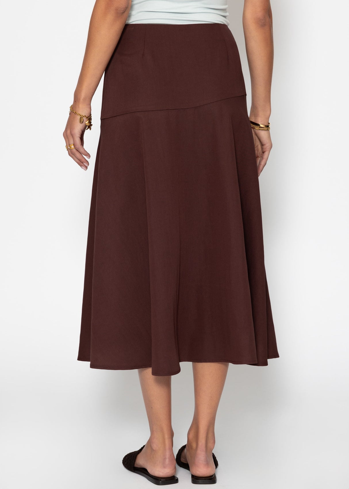 Maxi skirt with diagonal yoke - brown