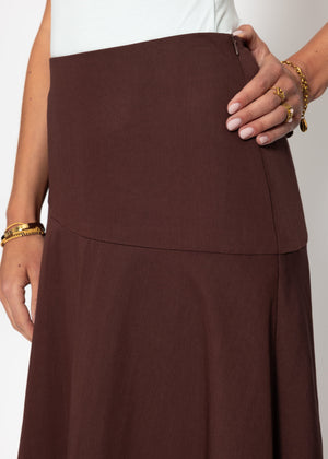 Maxi skirt with diagonal yoke - brown