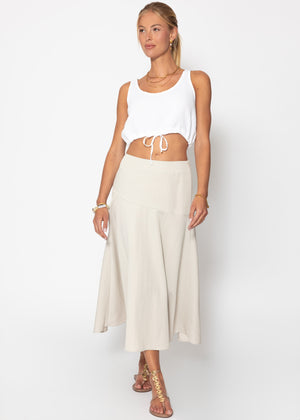 Maxi skirt with diagonal yoke - light beige