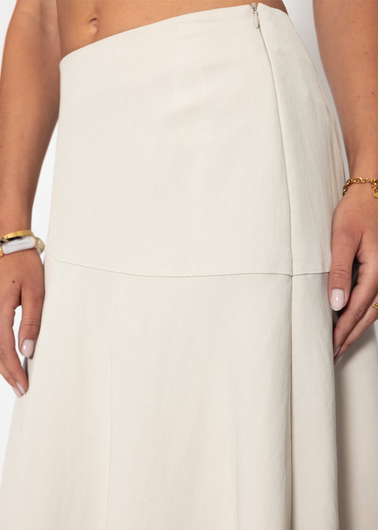 Maxi skirt with diagonal yoke - light beige