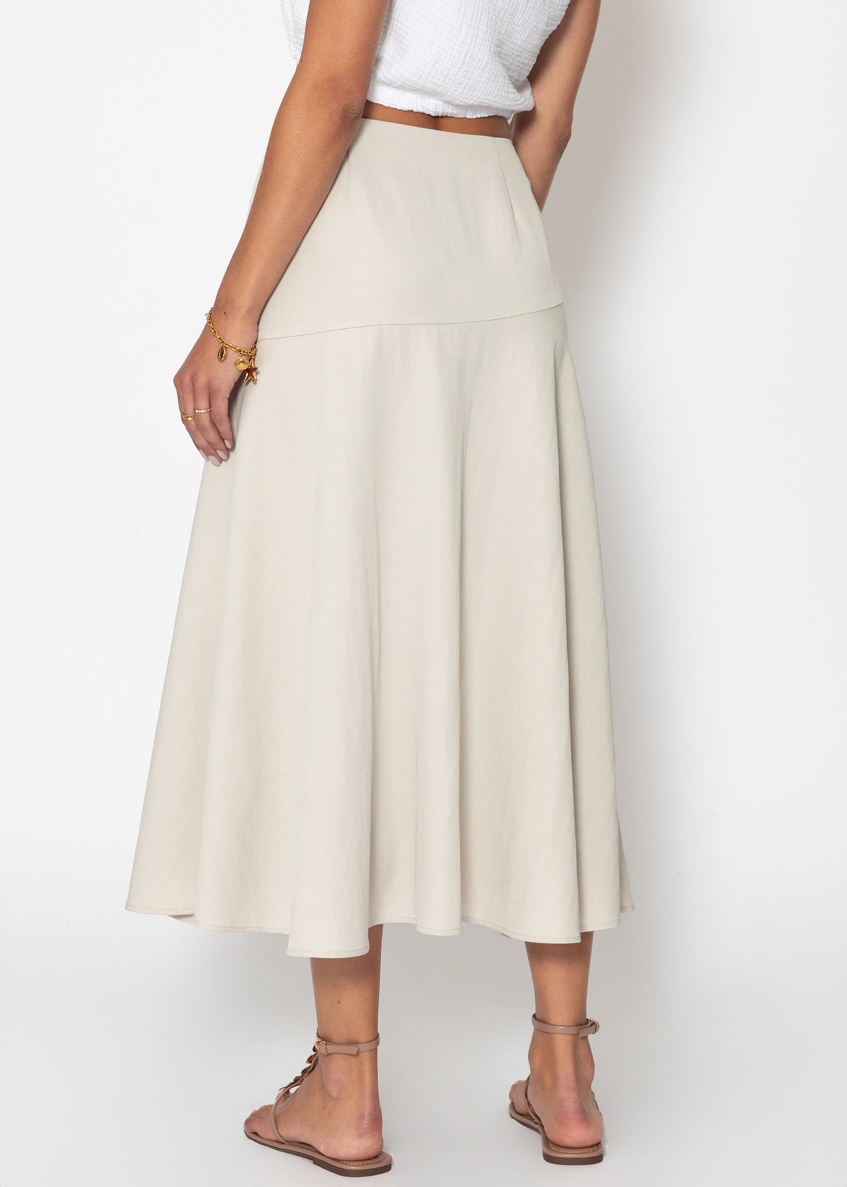 Maxi skirt with diagonal yoke - light beige