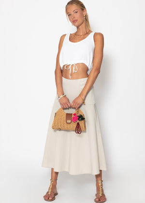 Maxi skirt with diagonal yoke - light beige