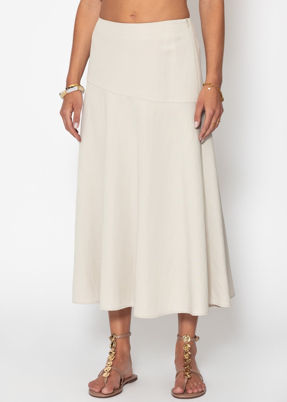 Maxi skirt with diagonal yoke - light beige