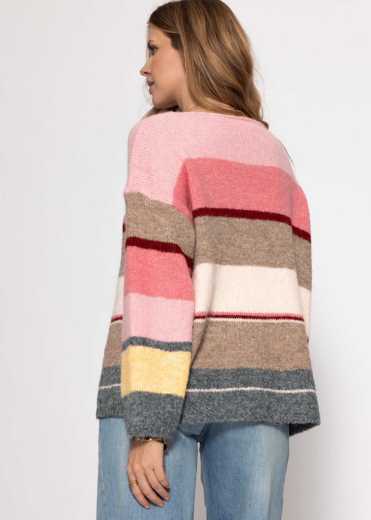 Mehrfarbiger Streifenpullover - pink