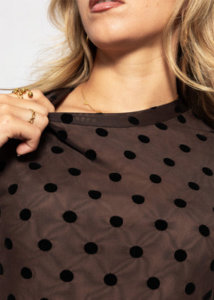 Mesh Langarmshirt mit Polka Dots - braun