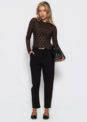 Mesh Langarmshirt mit Polka Dots - braun