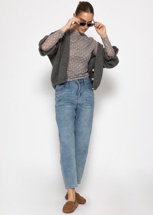 Mesh long-sleeved shirt with polka dots - grey