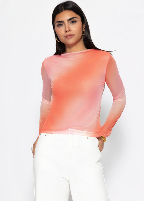 Mesh Langarmshirt mit Stehkragen - koralle by SASSYCLASSY