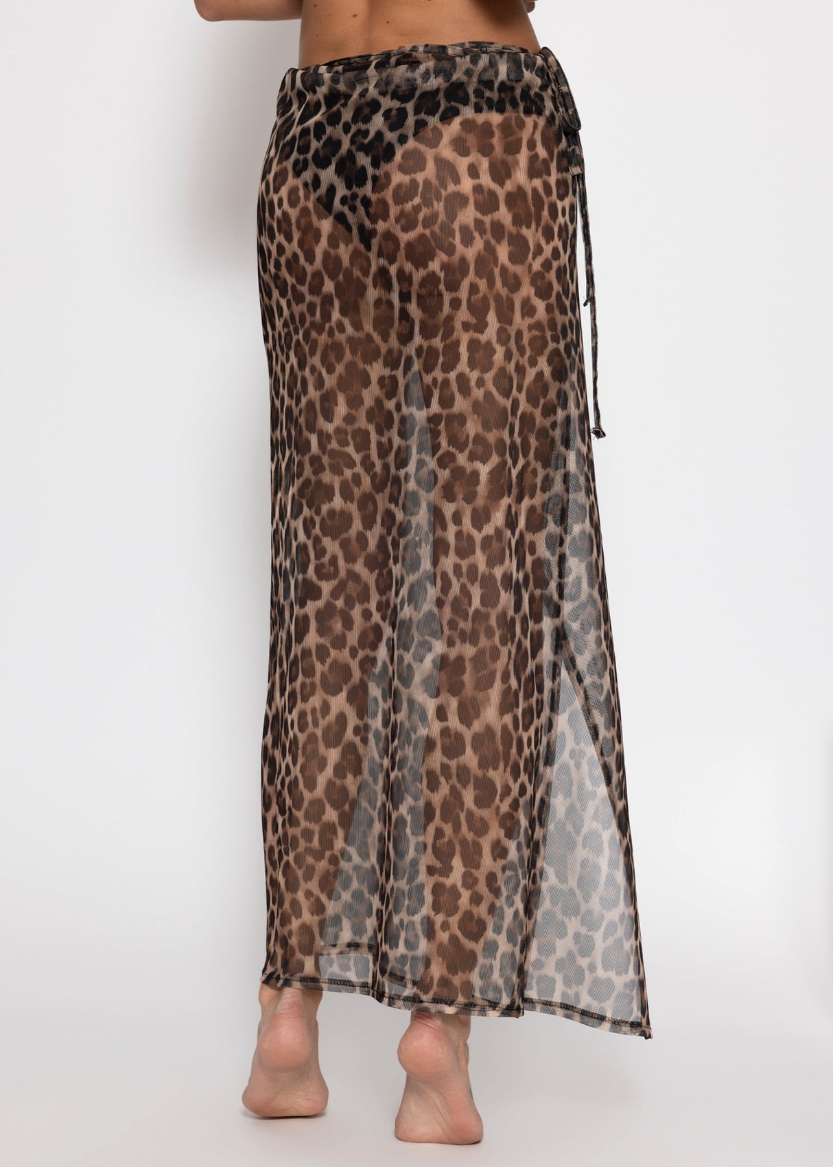 Mesh Pareo mit Leo-Print - braun