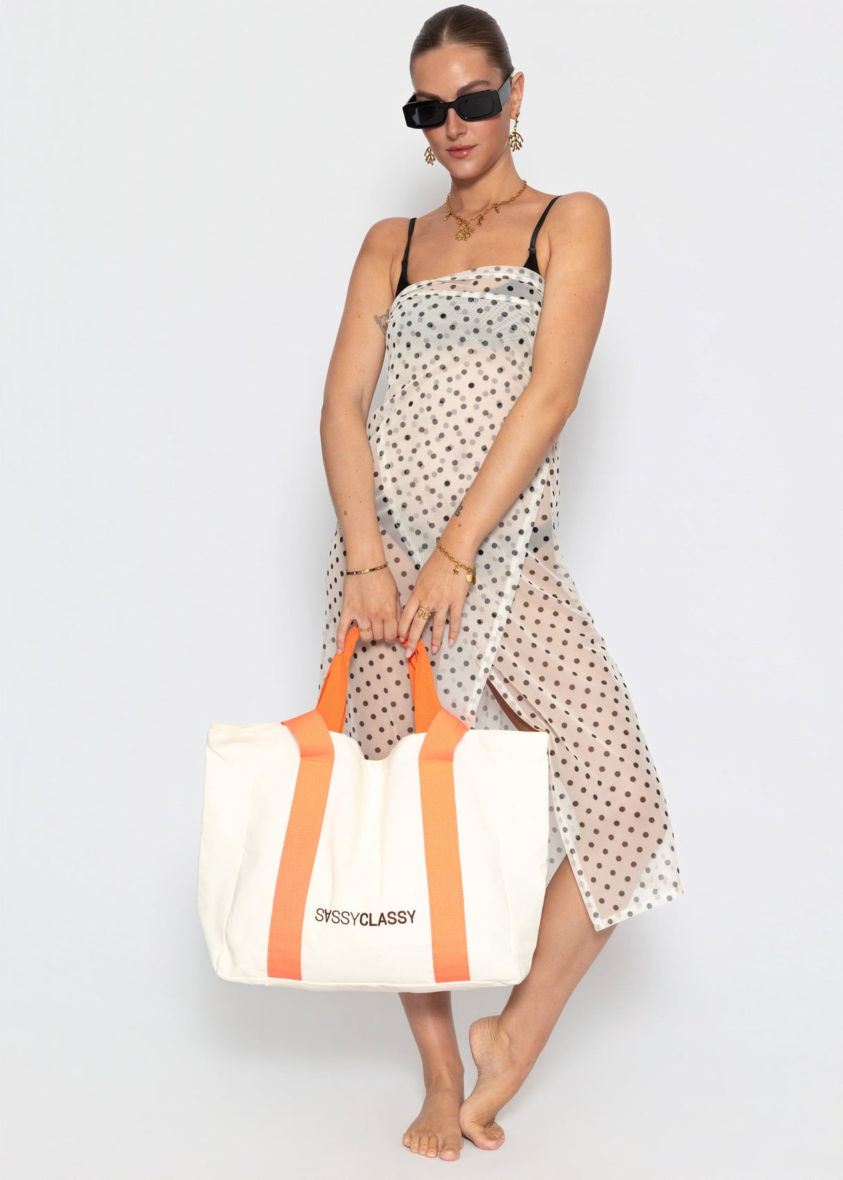 Mesh Pareo mit Punkte-Print - offwhite