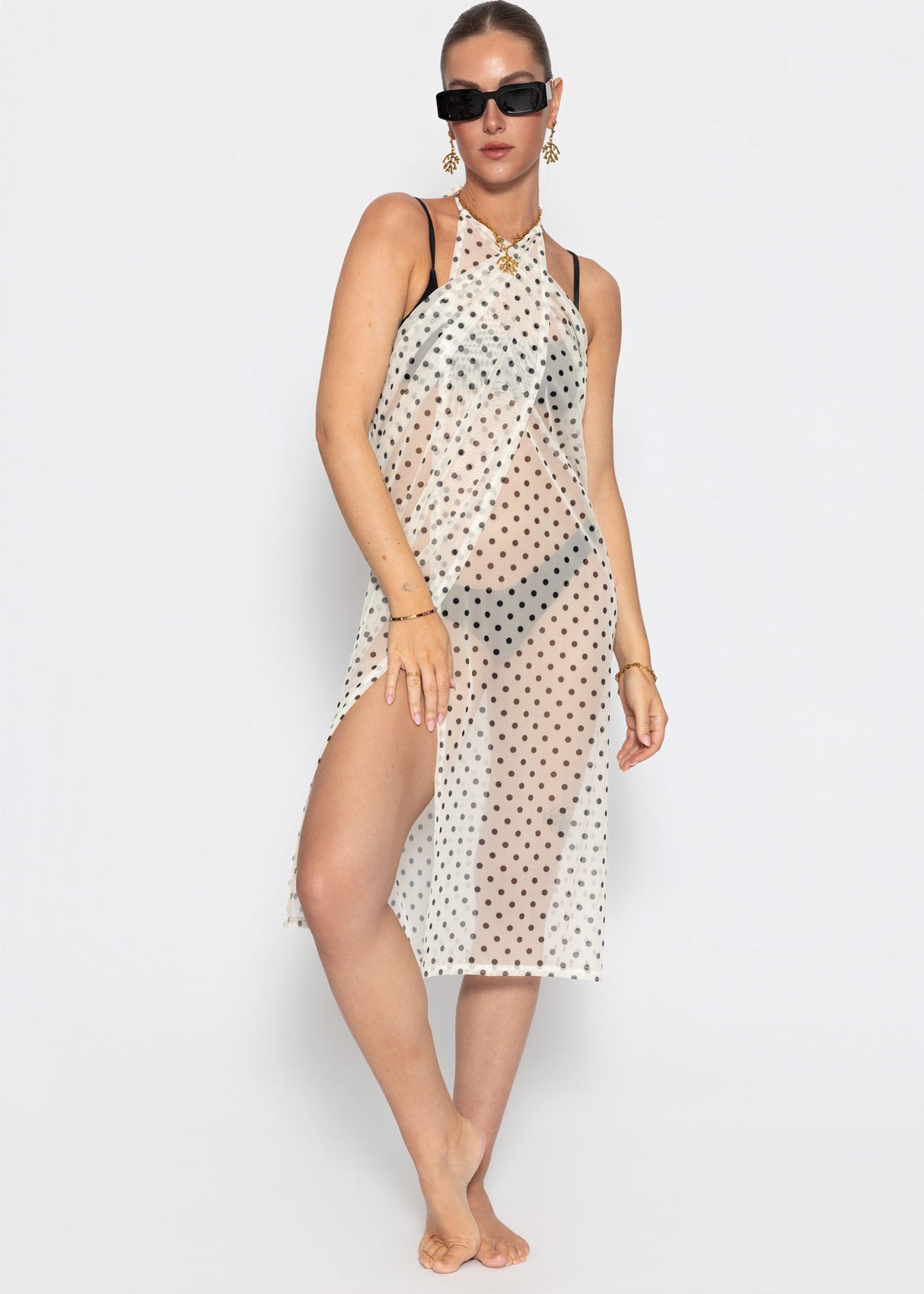 Mesh Pareo mit Punkte-Print - offwhite
