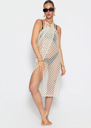 Mesh Pareo mit Punkte-Print - offwhite