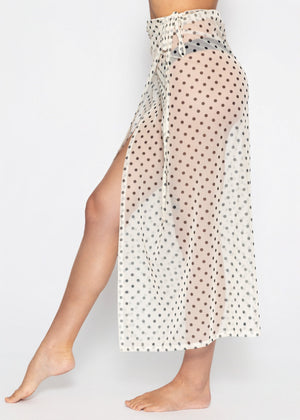 Mesh Pareo mit Punkte-Print - offwhite