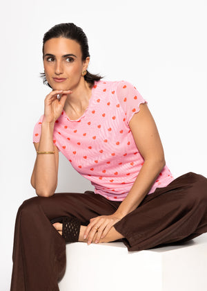 Mesh T-Shirt mit Herz-Print - rosa