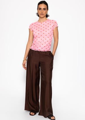 Mesh T-Shirt mit Herz-Print - rosa