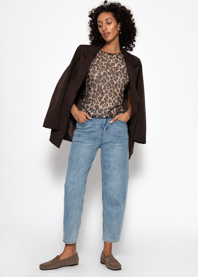 Mesh T-shirt with leopard print - brown
