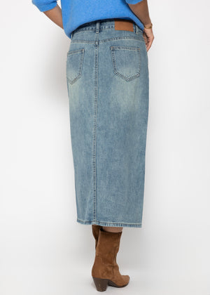 Midi Jeans Rock mit Schlitz - blau