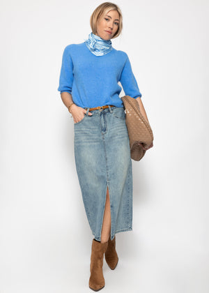 Midi Jeans Rock mit Schlitz - blau